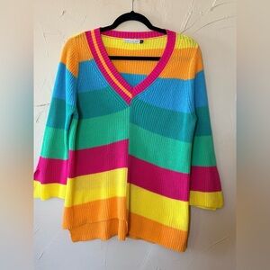 Zacket & Plover lightweight Multi-Color Striped V-Neck Sweater - bright XS